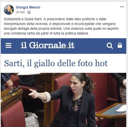 Giulia Sarti Porn - La solidarietÃ  di Meloni a Giulia Sarti per le foto hot